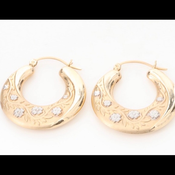 10K yellow and white gold vintage hoops - Picture 4 of 6